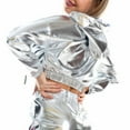 thumbnail image 4 of SWSMCLT Women's Metallic Hoodie Long Sleeve Crop Top Workout Shirt Dance Party Club Hooded Sweatshirt Shiny Cropped Top Silver X-Large, 4 of 4