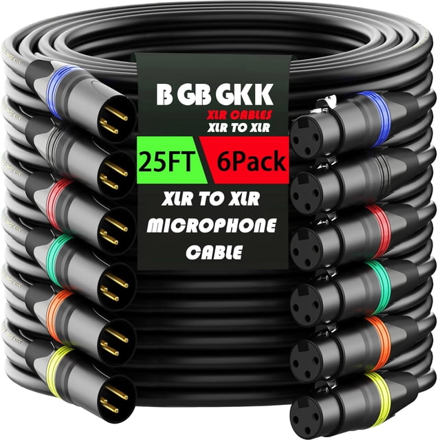 Cables XLR BGBGKK, paquete de 6 pies, macho a hembra, chapados en oro
