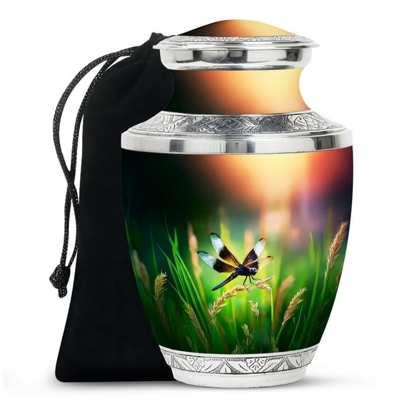 SABURIAL Dragonfly Urn - Decorative Urns For Ashes - 10 Inch - Large With Velvet Bag - Creamation Urns For Adult - Unique For Adult Human - Memorial Urn For Mom & Dad