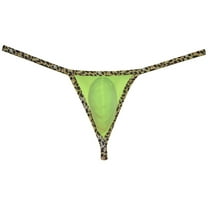 Botmois Men's Leopard Bordered Underwear Soft Thin Ice Silk Hipster G-string Micro Thong AppleGreen M
