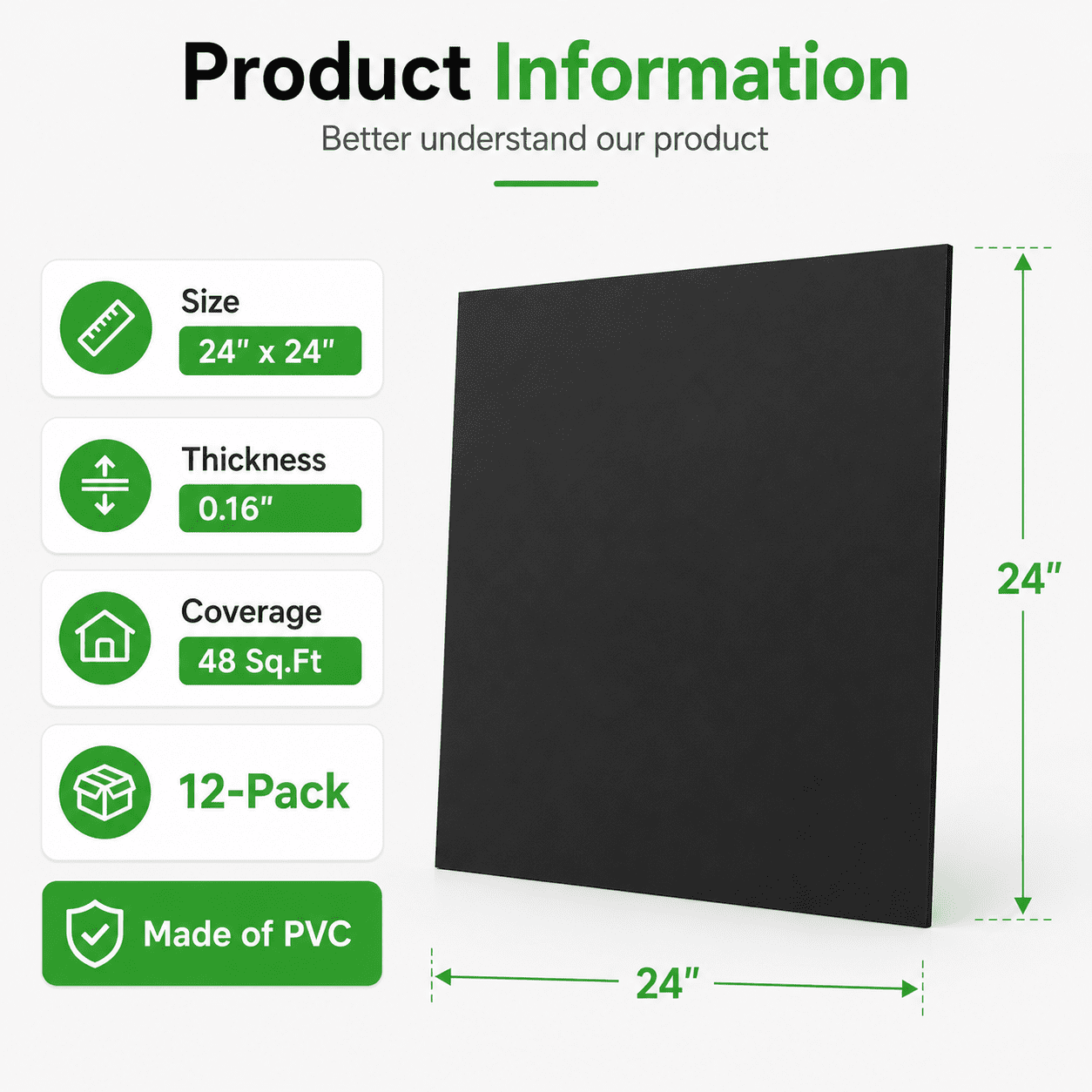 Yeslife 12-Pack 2ft x 2ft PVC Drop Ceiling Tiles, Black, Waterproof Reusable Planks for Home Office, 48 sq ft Cover