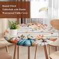 thumbnail image 4 of Orange Blue Fall Round Tablecloth, Fitted Table Cover with Elastic for 55"-60" Round Tables, Pumpkins Retro Botanical Thanksgiving Table Cloth Outdoor Indoor Dinning Party Waterproof Tablecloths, 4 of 7