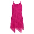 thumbnail image 3 of IDOPIP Kids Girls 1920s Flapper Dress Tassels Sequins Fringe Latin Dance Dress 1920s Gatsby Halloween Party Ballroom Dance Costumes 7-8 Years Hot Pink, 3 of 6