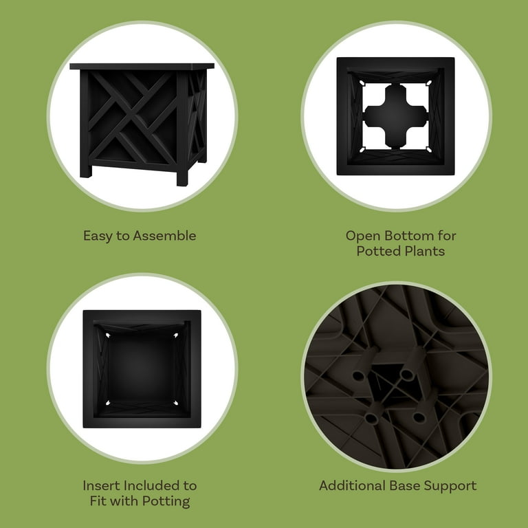 Pure Garden Outdoor Lattice Planter Box, 15.5" Black photo 2