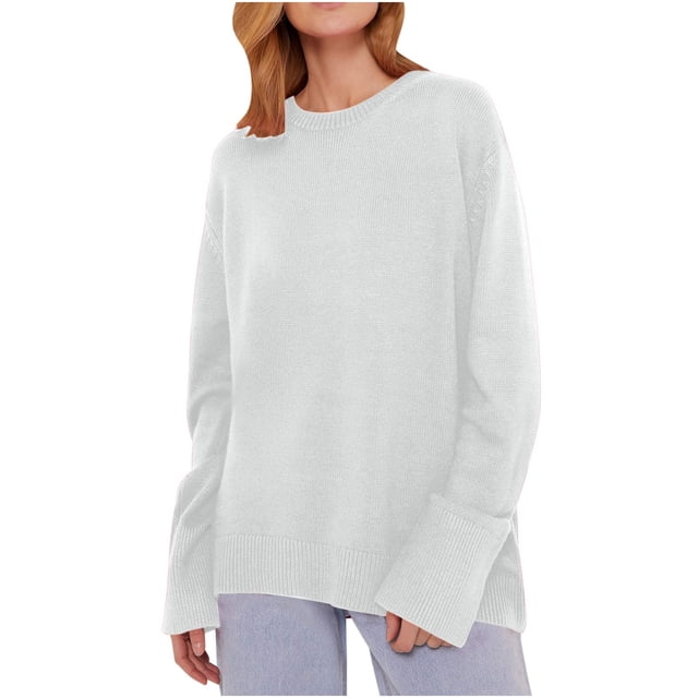 Yuyuzo Pull Femme Manches Longues Col Rond Haut Tricoté Hiver Automne Décontracté Ample Couleur Unie