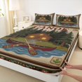 thumbnail image 4 of Feelyou Retro Folk Cabin Camping Bed Sheets for Men Boys, Woodland Mountain Lake Paddle King Sheets, Brown, 4-Piece, 4 of 5