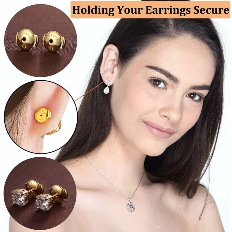 Kerryjewl 18K Gold Locking Secure Earring Backs for Studs, Silicone Earring  Backs Replacements for Studs/Droopy Ears, No-Irritate Hypoallergenice