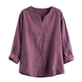thumbnail image 3 of WTXUE Women Cotton Linen Blouse Long Sleeve Tops Business Casual Shirts Tunic Blouses Retro Loose Shirt Work Blouses Wrinkle Free Blouses Summer Breathable Tops Purple M, 3 of 3