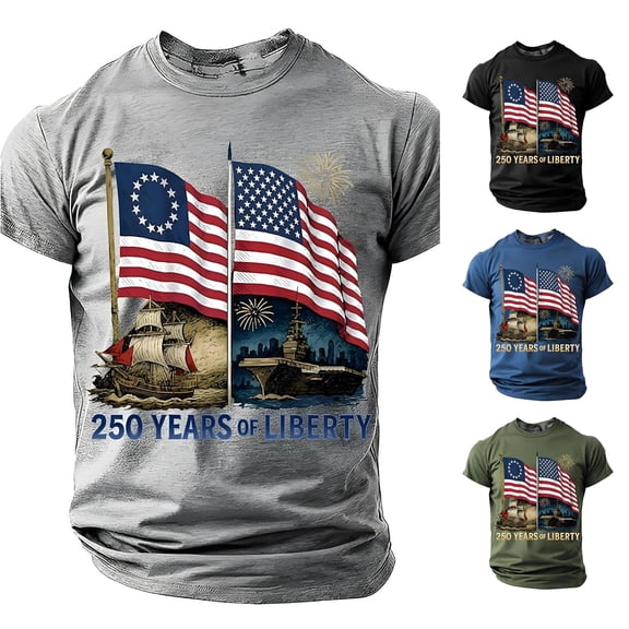 JAJAHO Men's 4Th Of July T Shirts 250 Years Of Liberty Short Sleeve Crew Neck Tees American Flag Printed Independence Day Top