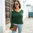 thumbnail image 5 of Women'S Casual V Neck Long Sleeve Chunky Knit Off Shoulder Pullover Tops Green L, 5 of 8