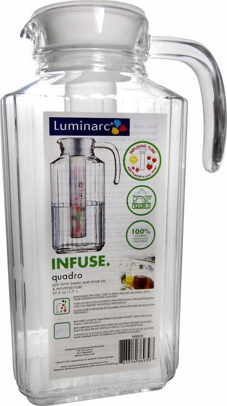 Luminarc 57.5 oz. Clear Quadro Pitcher with White Lid & Infuser Tube