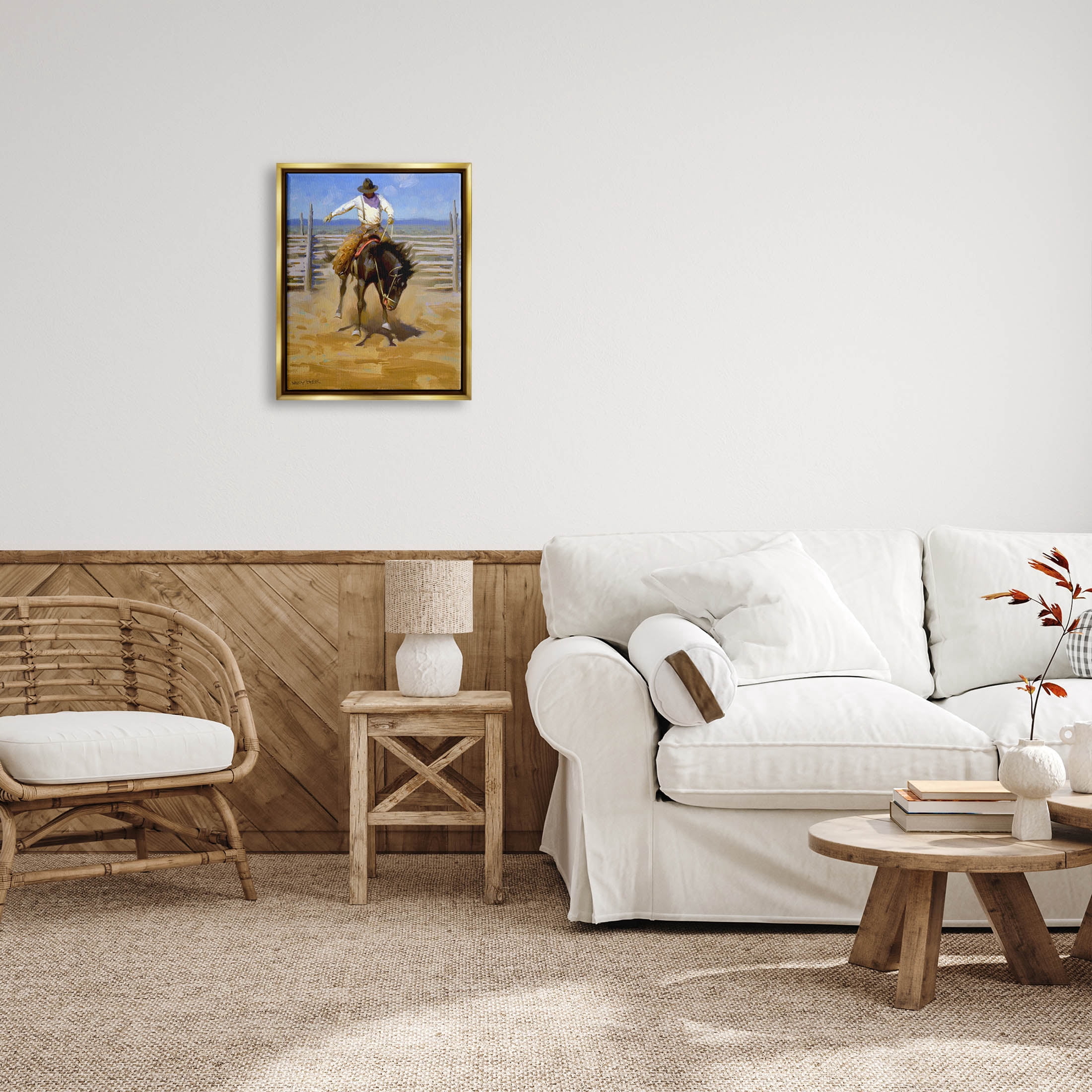 Equestrian Rodeo Horse Jockey Animals & Insects Painting Metallic Gold Framed Art Print Wall Art