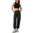 thumbnail image 2 of INSPIRE CHIC Women's Y2K Streetwear High Waisted Pockets Casual Long Cargo Pants Trousers XS Black, 2 of 6