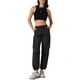 thumbnail image 2 of INSPIRAR CHIC Pantalones cargo largos casuales de mujer Y2K con cintura alta y bolsillos en negro, 2 of 6