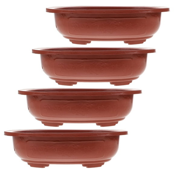 Hytrove Plant Pot Bonsai Pots Brown Plastic 4Pcs 12.38X9.04X3.54in