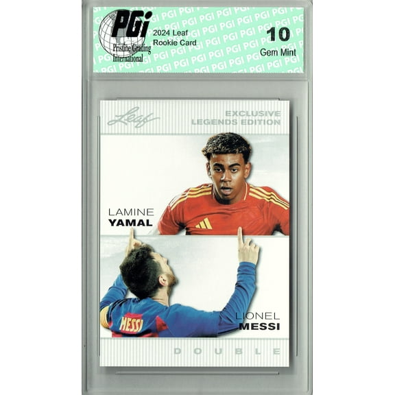 Lamine Yamal Lionel Messi 2024 Leaf #ELE22 Double Rookie Card PGI 10