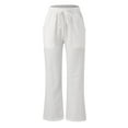 thumbnail image 5 of KDFJPTH Women Pants Trendy Pocket Wide Loose Solid Linen Leg Bage Linen Petite Trousers, 5 of 8