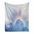 thumbnail image 1 of Sun Soft Flannel Fleece Throw Blanket, Sunbeam Behind Fluffy Clouds Sky Sunrise View Inspirational Nature Photo, Cozy Plush for Indoor and Outdoor Use, 60" x 80", Pale Blue White, by Ambesonne, 1 of 6