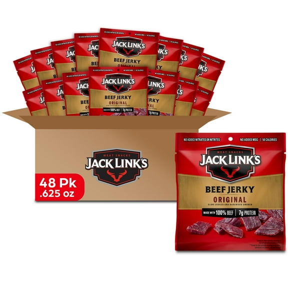 Beef Jerky, Original, 0.625 Ounce Bags (Pack of 48), Flavorful Meat Snack for Lunches & More, 8g Protein, 50 Calories, Made with 100% Beef and 96% Fat Free, No Added MSG or Nitrates