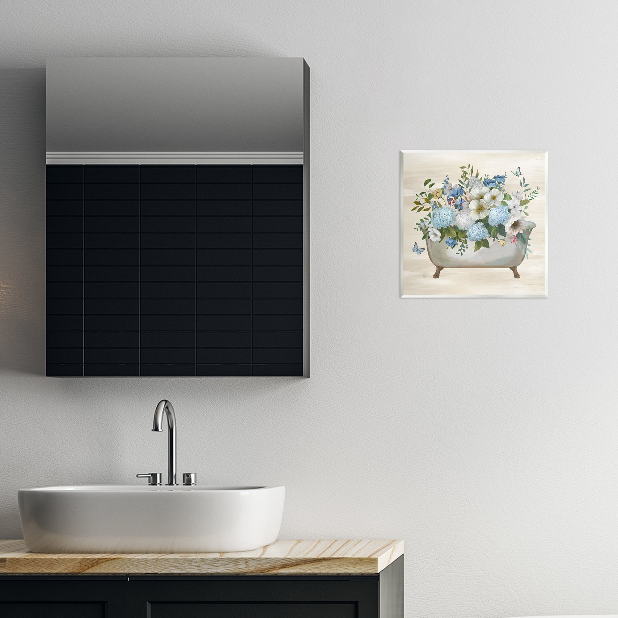 Stupell Industries Full Hydrangea Bathtub Typography Painting Unframed Art Print Wall Art, 12 x 12