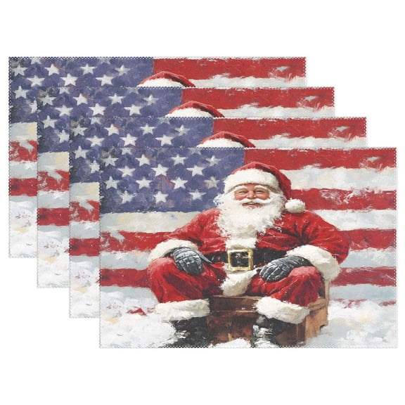 Ryvnso Placemats Set of 4 Christmas Santa Claus and Flag Dining Mats Heat-Resistant Non-Slip Washable Table Mat