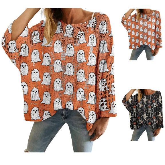 YVNAURA Halloween Pullover Sweater for Women Knitted Pumpkin Graphic Crewneck Cozy Warm Casual Fall Winter Spooky Season Daily Outfit Top 1 Pack, Brick Red,L