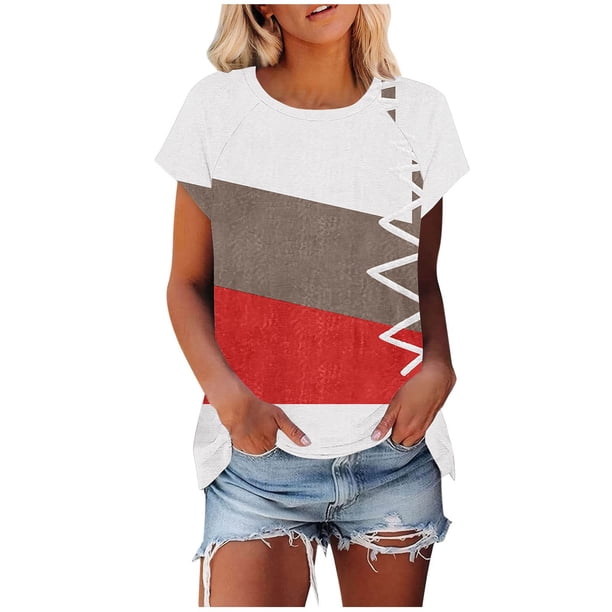 Camiseta de Manga Corta de las Mujeres de Cuello Redondo de Impresión Casual Top de las Señoras, Poliéster Ligero para el Hogar Diario Y Cómodo