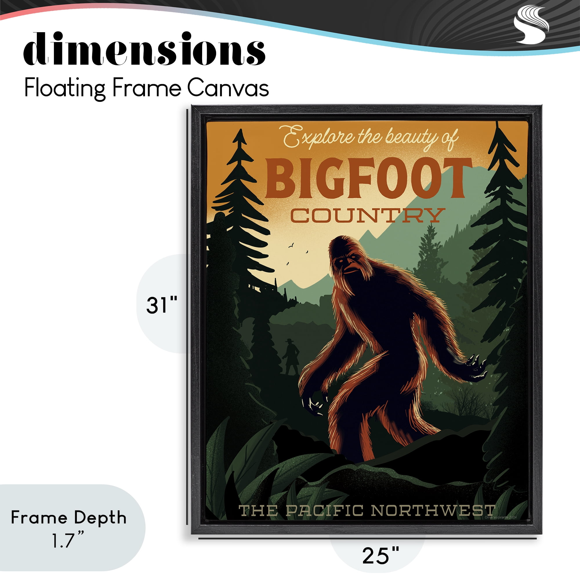 Stupell Industries Cryptid Tourism Wildlife Black Framed Floater Canvas Wall Art, design by Omar Escalante