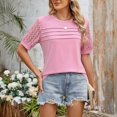 thumbnail image 7 of Stylish Olyvenn Womens Hollow Lace Short Sleeve Tops Dressy Casual Pleated Tee Shirts Lightweight Summer Loose Crewneck Tunic Blouse Pink XXL, 7 of 7