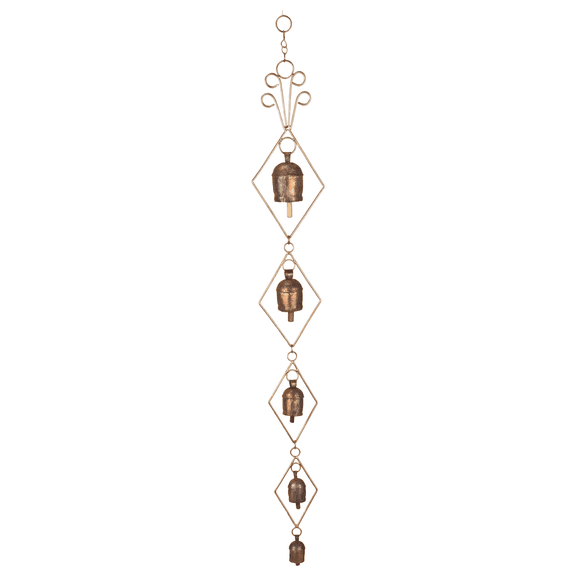 Rustic Gold Metal Wind Chimes for Outside Yard Decor – 33" Diamond Frame Hanging Wind Catcher - Bronze Finish Garden Accent for Porch, Balcony, Meditation, Memorial, Outdoor Entryway