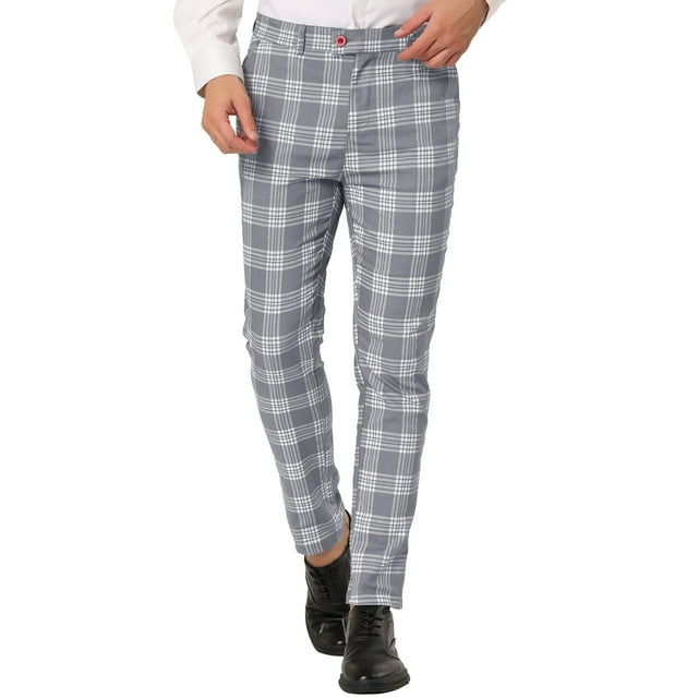 Pantalonescuadros pahombre, informales, ajustados, con frente plano, ajustados,cuadros, pantalones de vestir gris 36