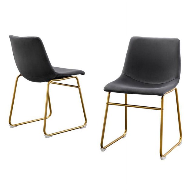 Chaises Doubles en Velours Gris avec Base en Chrome Doré (Lot de 2)
