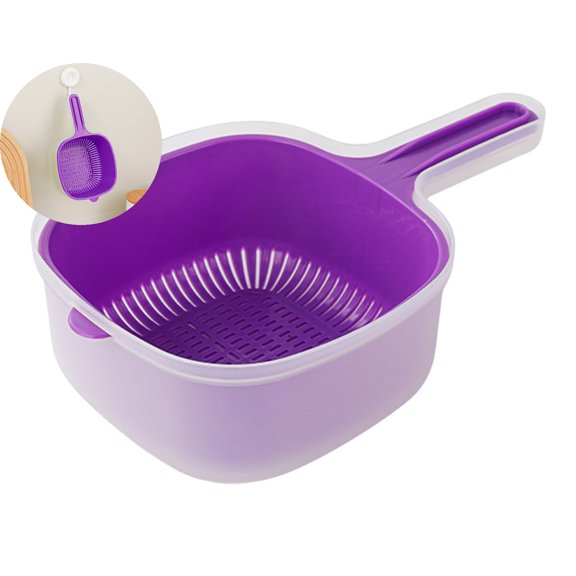 WNFJR Mini Double Layer Colander with Handle – Plastic Strainer Basket for Kitchen Drain & Storage – Food Grade Filter Bowl with Water Tray