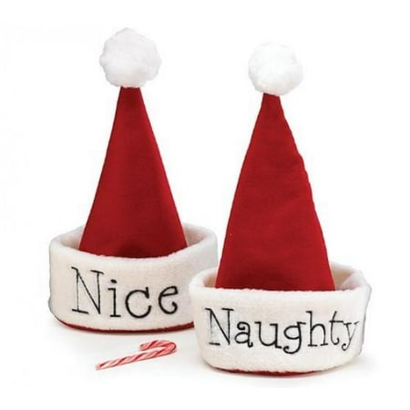 Santa Christmas Hat with Hand Stitched Naughty Or Nice Festive Holiday Hat