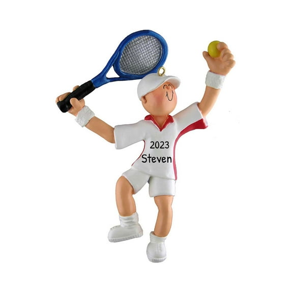 Ornaments by Elves Personalized White Tennis Boy Ornament Holiday Christmas Decorations 0.25lbs