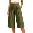 thumbnail image 3 of Women's Loose Cropped Pants Baeitkot Women's Solid Color Loose Casual Elastic Waist Pleated Cropped Pants with Pockets Army Green L, 3 of 7
