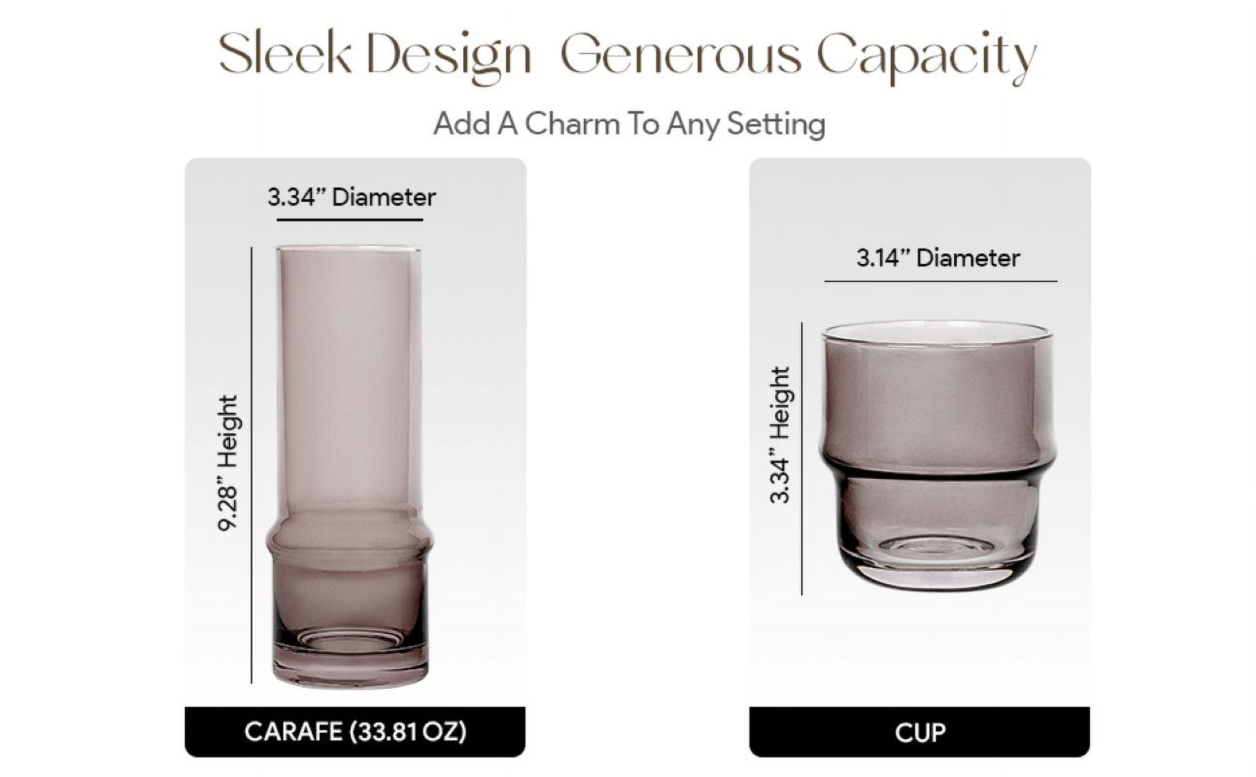 Elle Decor Bedside Water Carafe with Tumbler 33-Ounce Pitcher and Matching Drinking Glass, Stackable Cup as a Lid, Gray