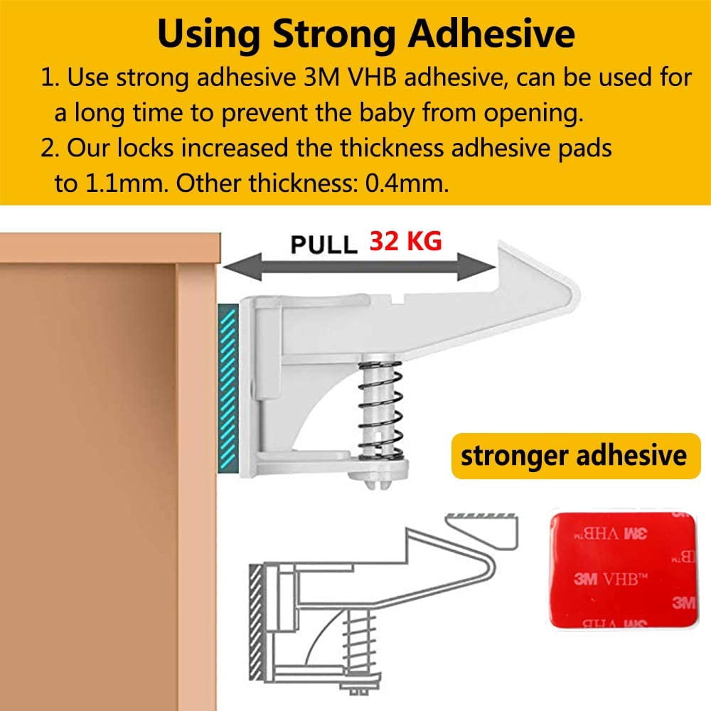 SONGAUN 12 PCS Child Safety Cupboard Locks, Invisible & Unlocked Design No Drilling Needed, Adhesive Easy Install, Baby Proof Safety Cabinet Locks Inside for Children Drawer Kitchen Closet Latches