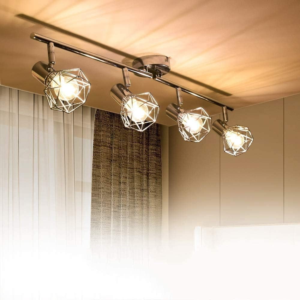 Depuley 4 Light Cage Track Ceiling Light Flush Mount Ceiling Spotlight Wall Mount Lamp Adjustable Head Directional Light Fixture for Living Room Kitchen Dining, E12 Bulbs Included