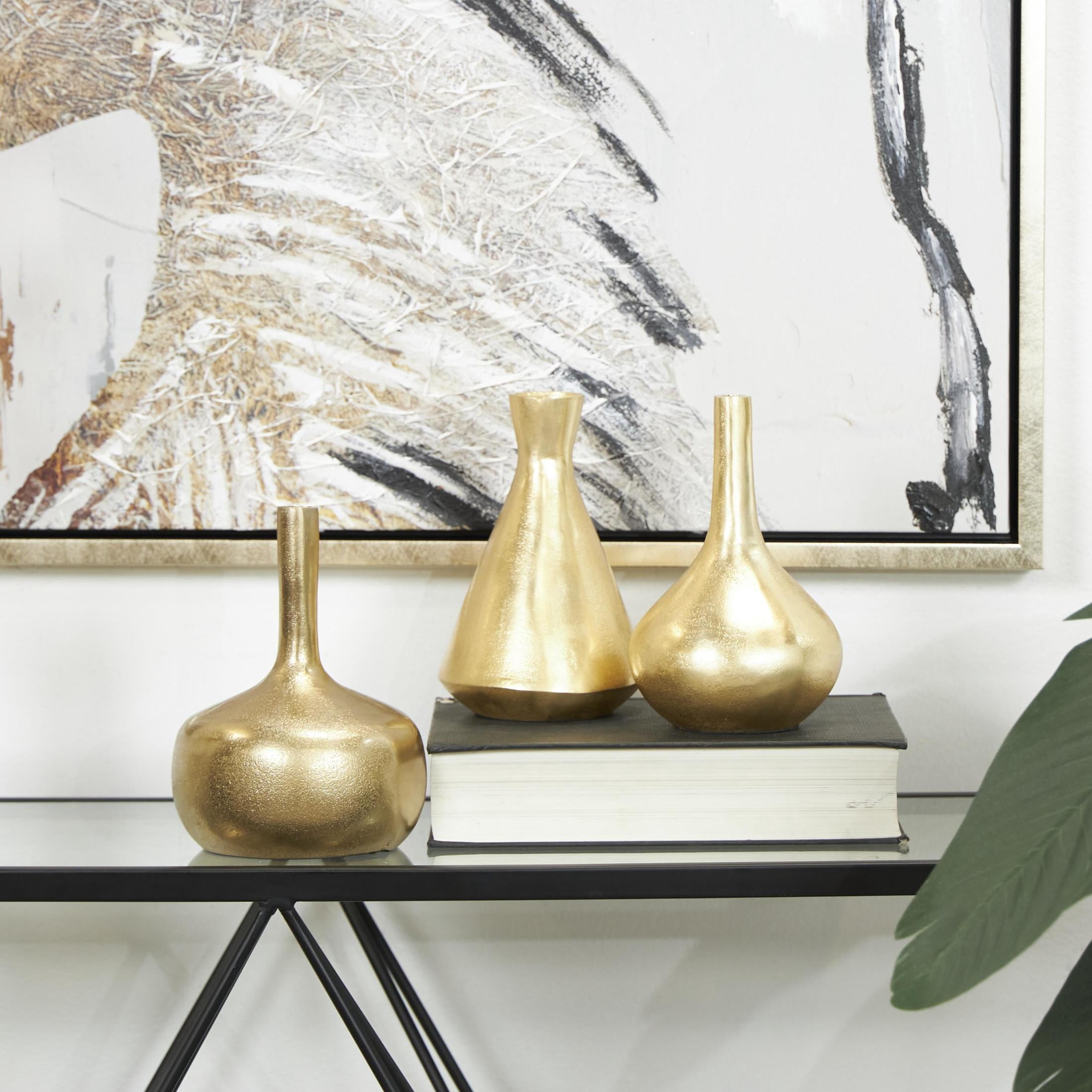 CosmoLiving by Cosmopolitan 5"W, 8"H Gold Aluminum Metal Vase with Varying Shapes, Set of 3