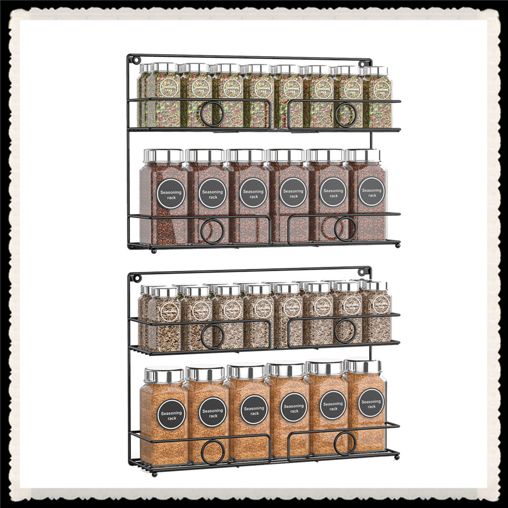 Auledio 2 Pack 2 Tier Spice Rack Freestanding & Wall Mount Seasoning ...