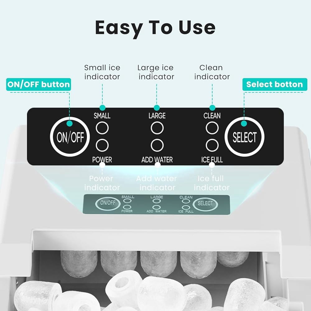 Countertop Ice Maker Portable Machine with Self-Cleaning, 26lbs/24hr, 2 Ice Sizes, Basket & Scoop, Compact Design with Handle for Kitchen, Office, Camping, White