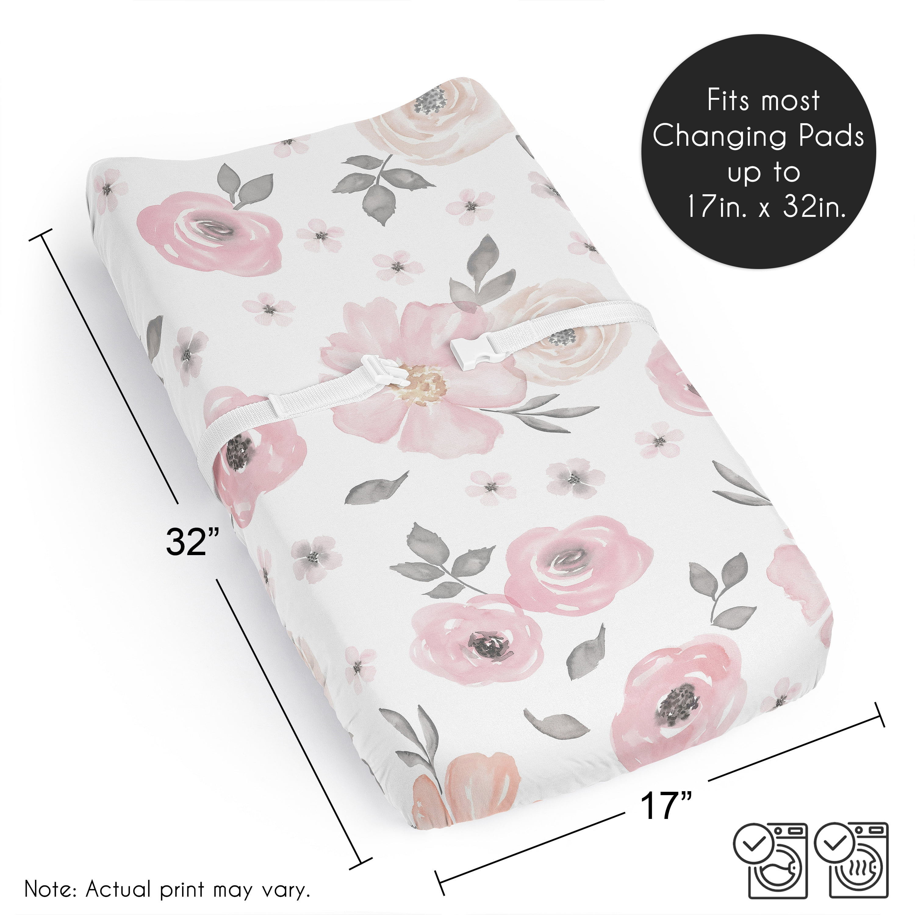 Sweet Jojo Designs Watercolor Floral Pink and Grey Changing Pad Cover Sheet