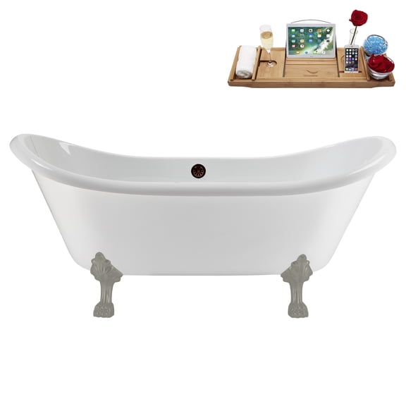 71" Streamline N5100BGM-ORB Soaking Clawfoot Tub and Tray With External Drain in Matte Oil Rubbed Bronze and Brushed Gun Metal Clawfeet