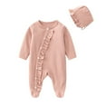 thumbnail image 2 of THDHVS Newborn Boy Outfits,Rompers for Girls,Newborn Clothes for Girl Solid Color Romper with Ruffle Detail On Chest and Hat Pink 6-9 Months, 2 of 6