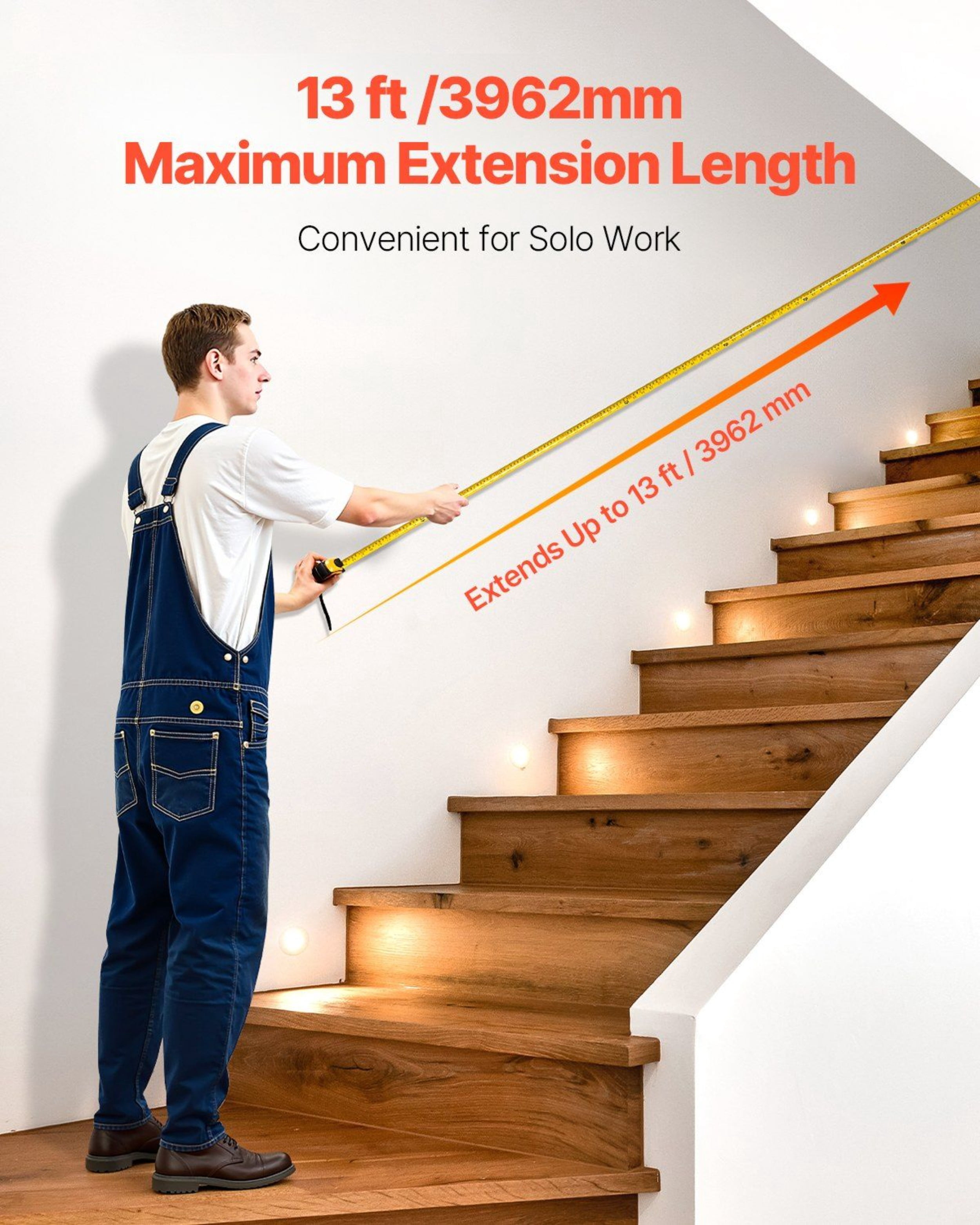 Yellow 2-piece Long Tape Measure, Extendable, with Dual Scales for Both Imperial and Metric Feet/meters, ABS Casing, Suitable for Home Use and Designers.