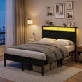 thumbnail image 7 of Bexfil Queen Size LED Bed Frame with Charging Station, Modern Metal Platform Bed with Wood Headboard, Black Oak, 7 of 7
