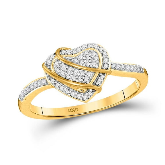 10K Yellow Gold Womens Round Dia. Heart Ring 1/6ctw, Women's Size: 5-10