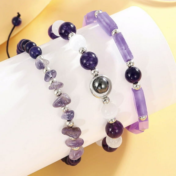 UIX Amethyst Bracelets for Women Natural Stone Beaded Bracelet Stress Anxiety Watermelon Opal Stretch Jewelry Gift for Women