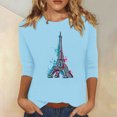thumbnail image 2 of Pompotops T-shirt Ample Imprimé Mode Femme Manches 3/4 Blouse Col Rond Hauts Décontractés Liquidation, 2 of 4